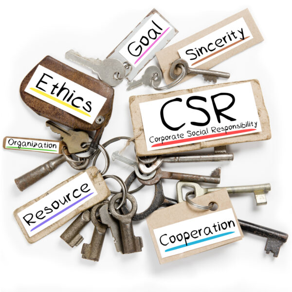 Photo of key bunch and paper tags with CSR conceptual words