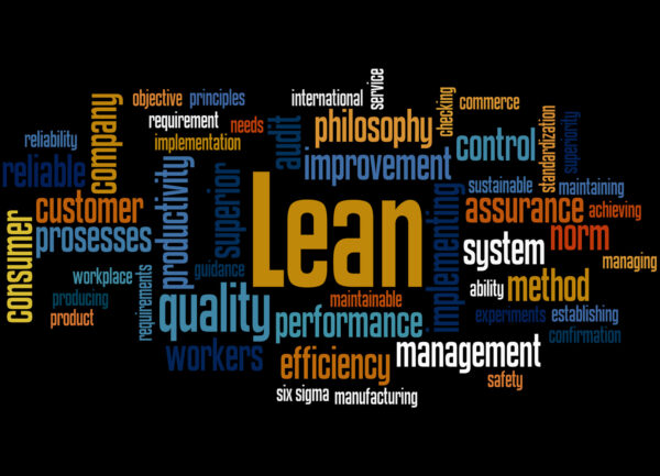 Lean - management approach, word cloud concept on black background.